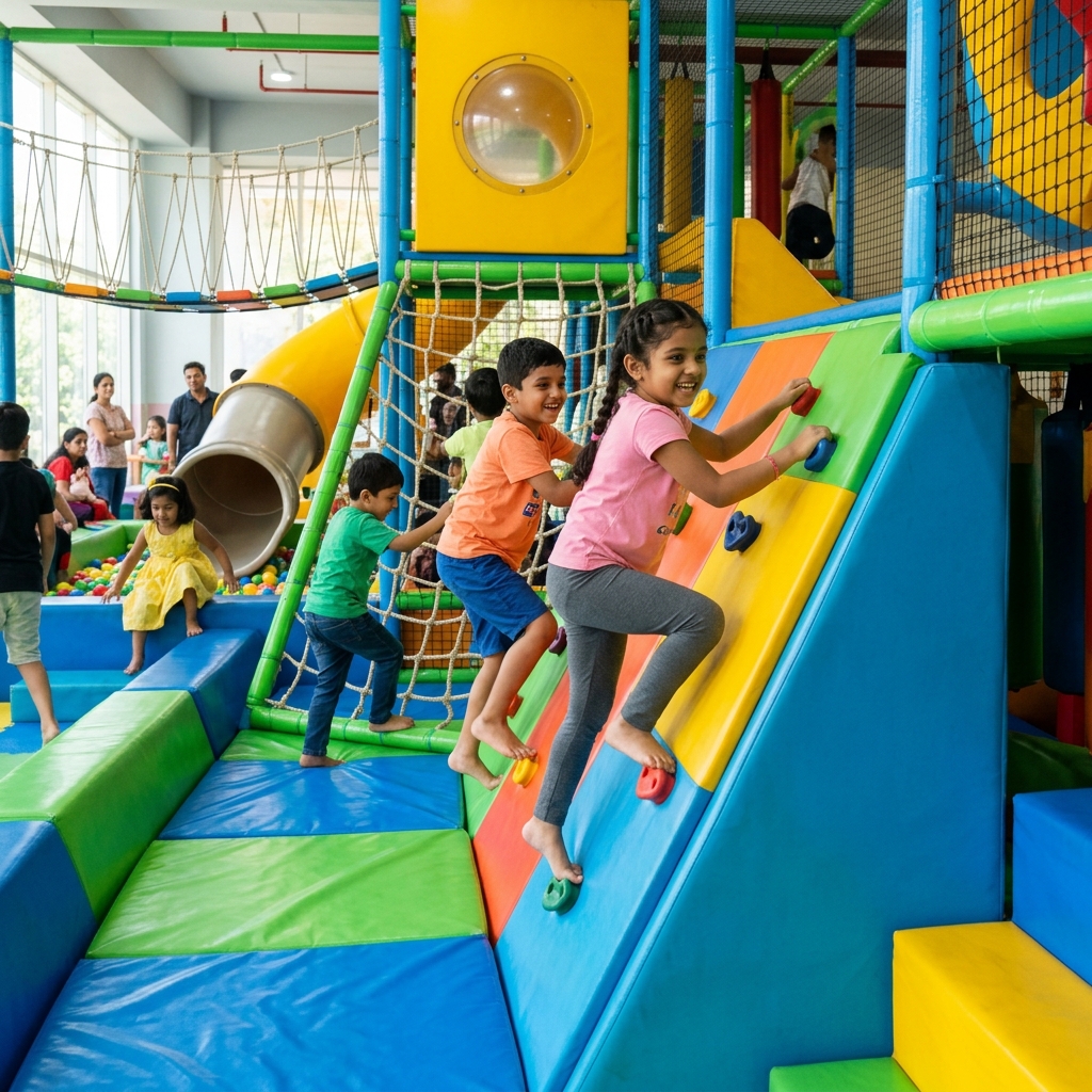 Indian child climbing play structures