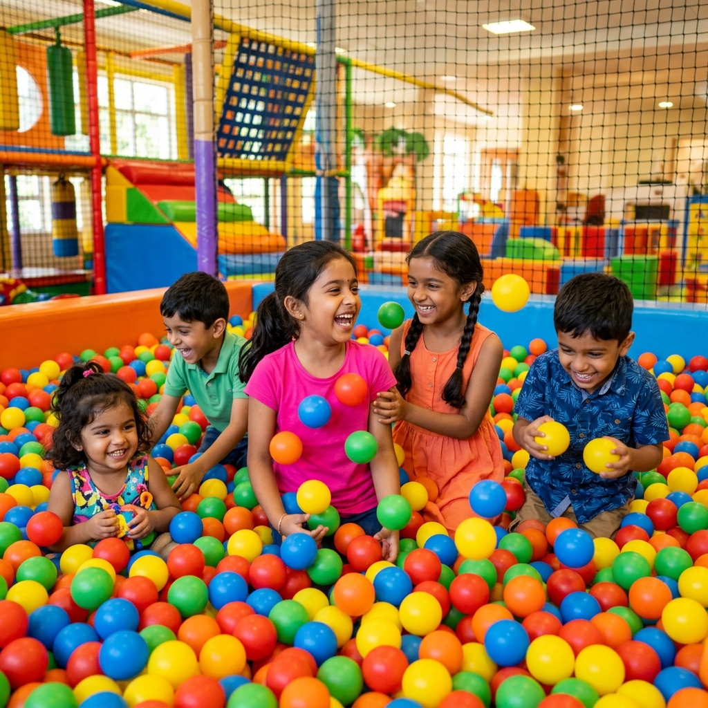 Indian kids playing in ball pool